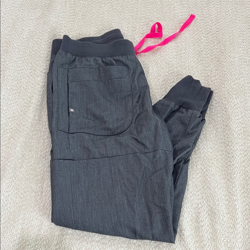 Figs Charcoal Gray Joggers with Pink Drawstring